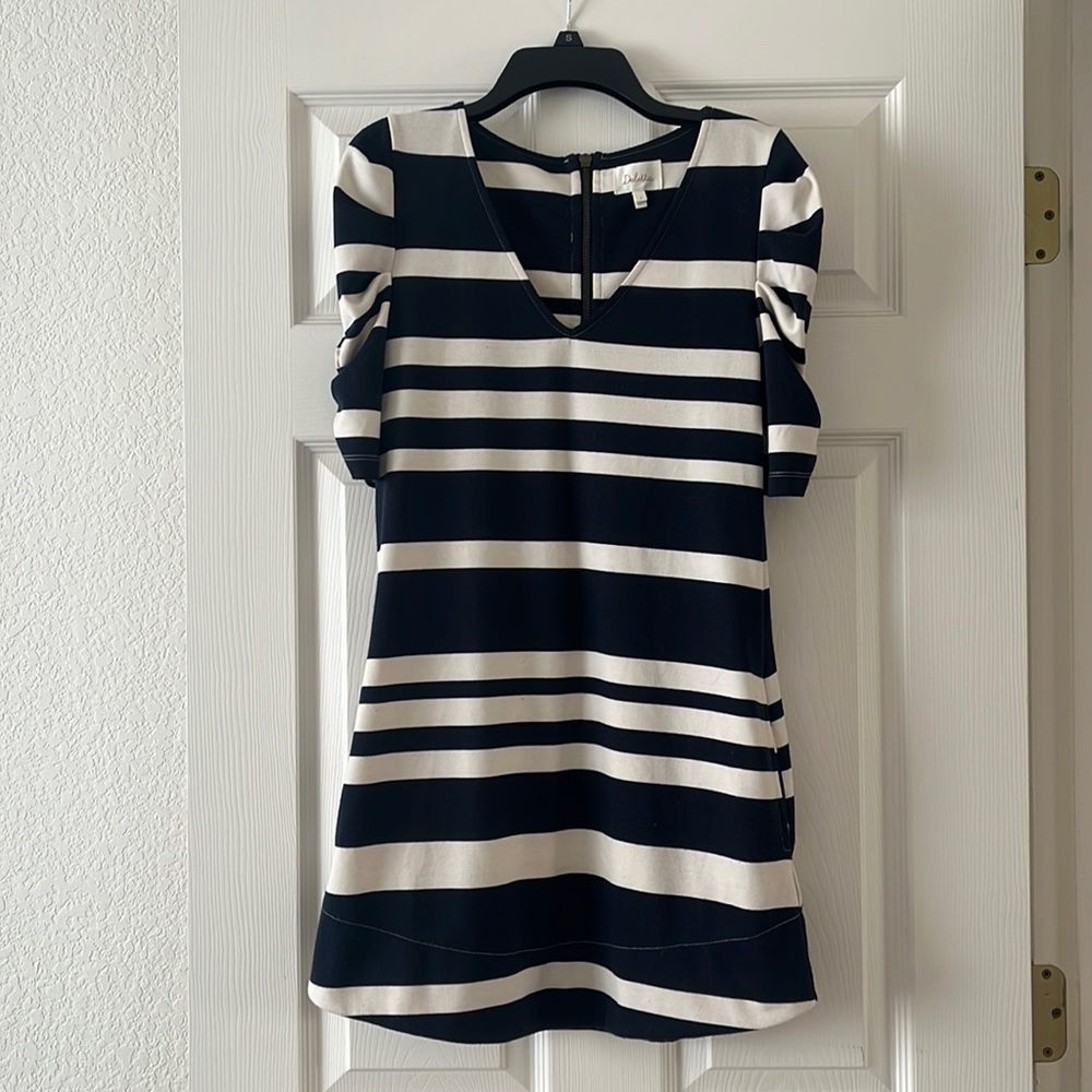 Deletta navy & white striped mini-dress